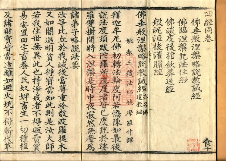 ① The Sutra of the Buddha's Brief Exhortations on Approaching Parinirvana — One Volume ② The Sutra on the Dharma's Abiding at the Buddha's Passing into Nirvana — One Volume ③ The Sutra on Coffin Preparation and Funeral Rites after the Buddha's Passing — One Volume ④ The Sutra on Anointing with Wax after Parinirvana — One Volume Page 2