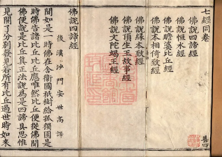 ① The Sutra 'The Buddha Speaks on the Four Noble Truths', one fascicle ② The Sutra 'The Buddha Speaks: Hengshui', one fascicle ③ The Sutra 'The Buddha Speaks: Bhikkhu Janbha', one fascicle ④ The Sutra 'The Buddha Speaks on Fundamental Character and Reliance', one fascicle ⑤ The Sutra 'The Buddha Speaks on Conditioned Origin and Attainment', one fascicle ⑥ The Sutra 'The Buddha Speaks: Story of the Crown-born King', one fascicle ⑦ The Sutra 'The Buddha Speaks: King Wentuojie', one fascicle Page 2